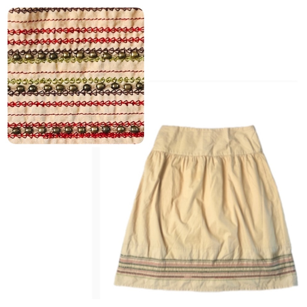 Old Navy Tan Boho Embroidered Beaded Hem Skirt  Festival Cottagecore Style